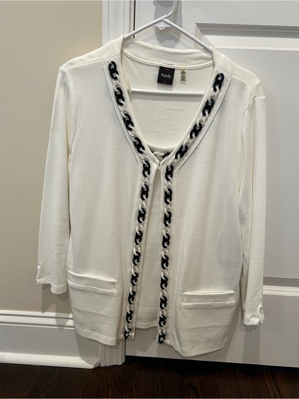 Rafaella Cream Chain-Trim Cardigan and Tank Size XL